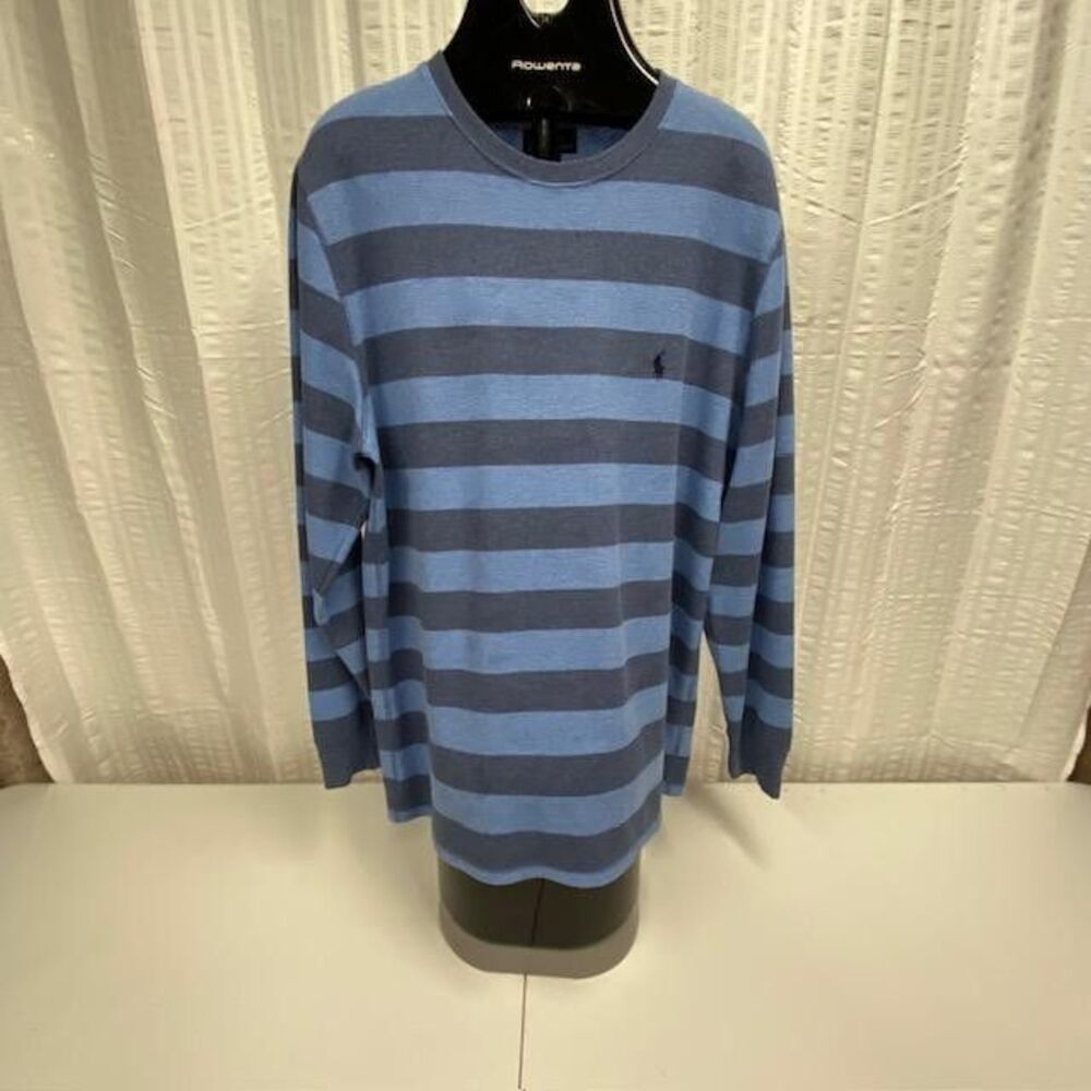 Polo Ralph Lauren Mens XL Thermal Shirt Blue Stripe Waffle Knit Sleepwear Pony